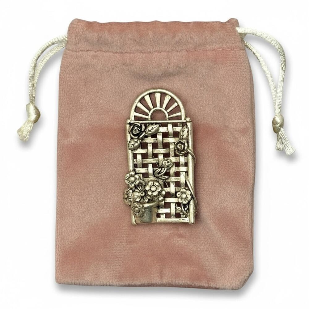 Vintage Danecraft Flower Garden Trellis Gate Brooch Pin Signed Silver Tone